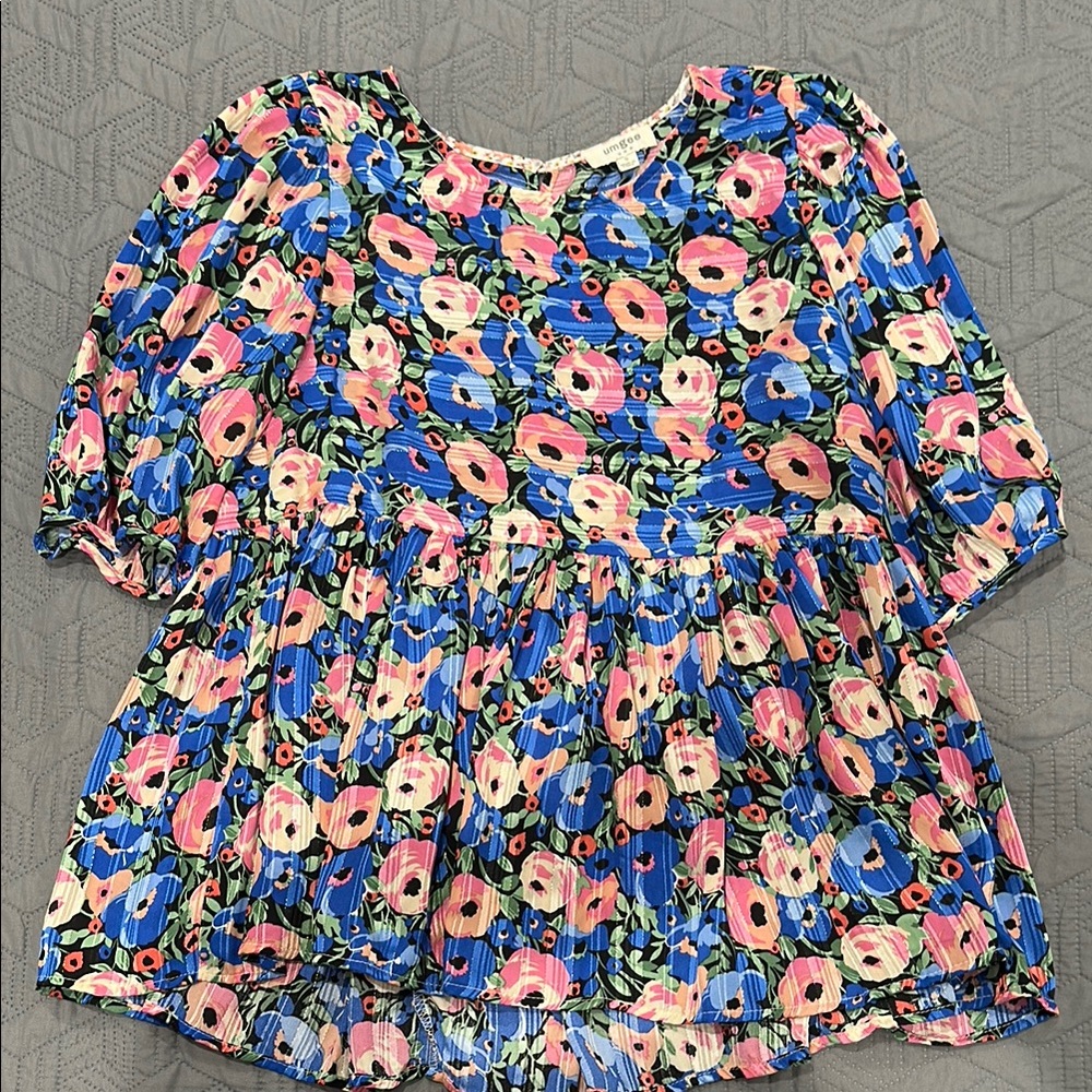 Floral Top - Blue and Pink